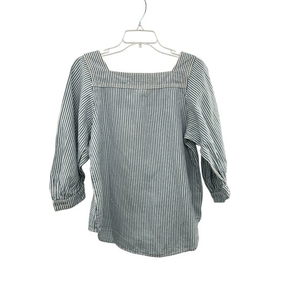 Lucky Brand Blouse Womens XS NEW Blue Striped 7W14370 Cotton/Linen Popover Shirt - Picture 2 of 14